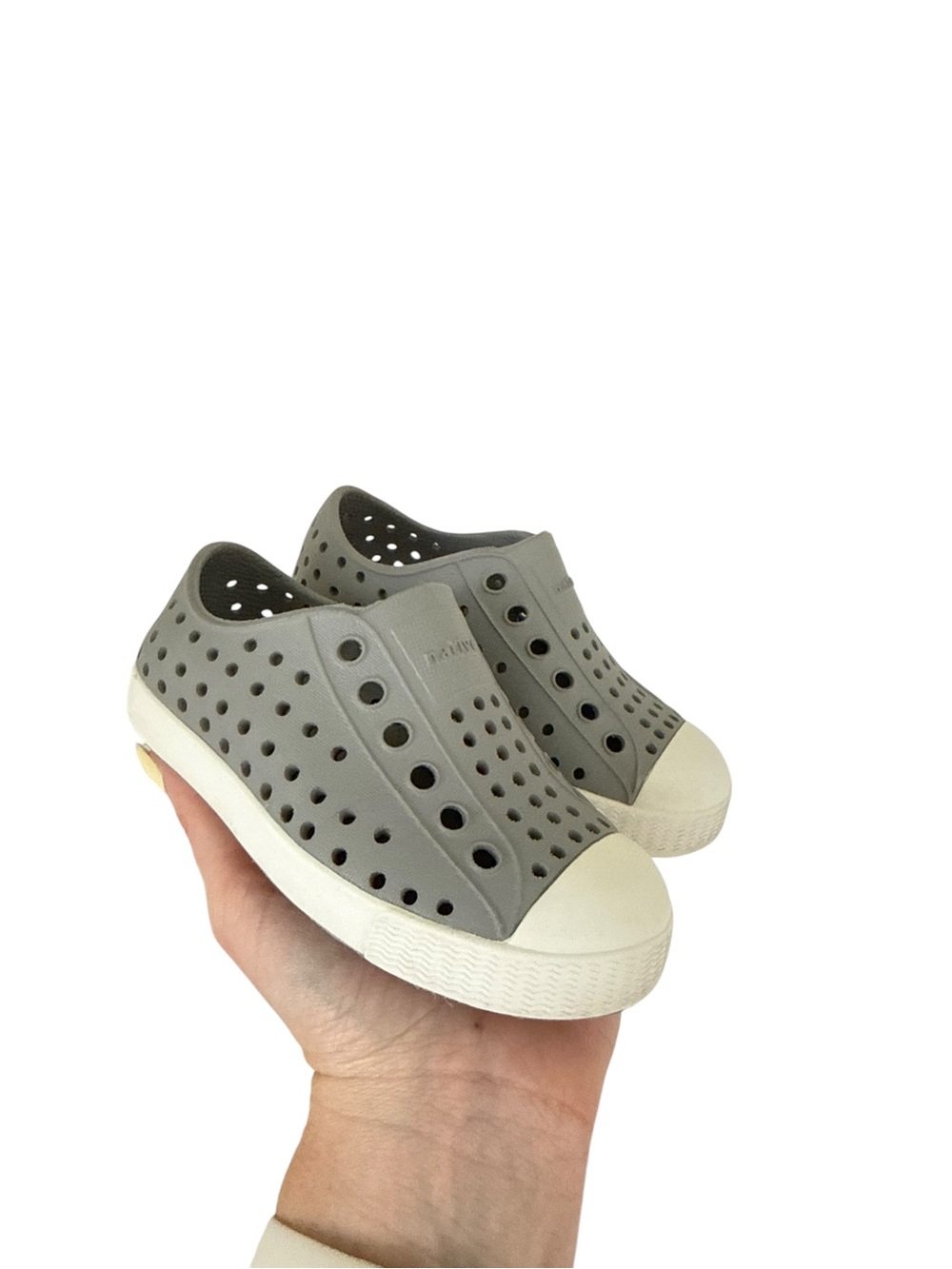 Native Shoes Kids Light Gray Slip-On Perforated Sneakers Size 7